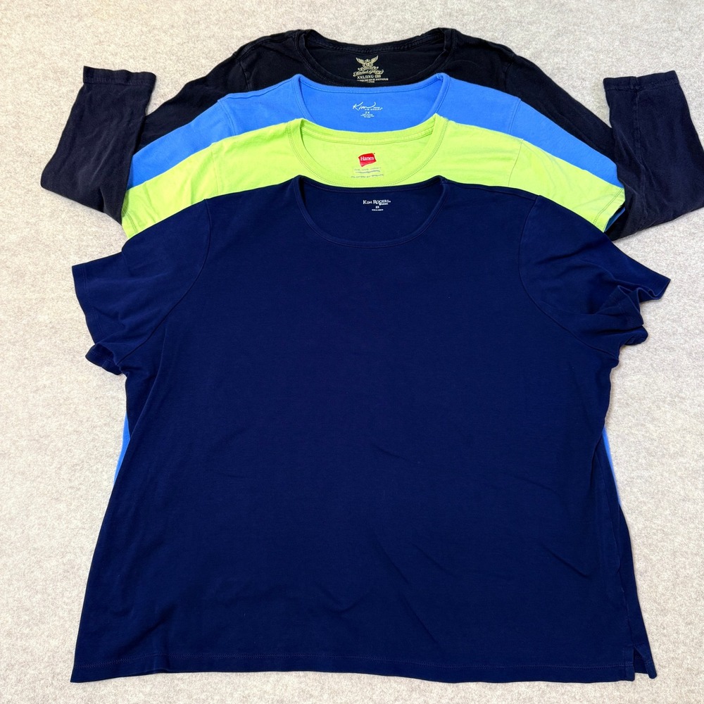Womens 4 Piece XXL Tops Bundle Kim Rogers Hanes Faded Glory Blue Green Black